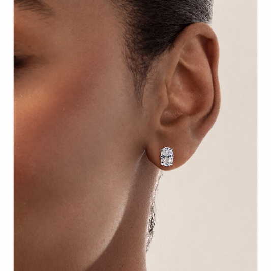 LURELI-Women's LURELI 2CT Oval-Cut Cubic Zirconia Stone Stud Earrings, 925 Sterling Silver 4-Prong Solitaire Prongs Minimalist Jewelry, Every Day Daily Elegance Birthday Gift