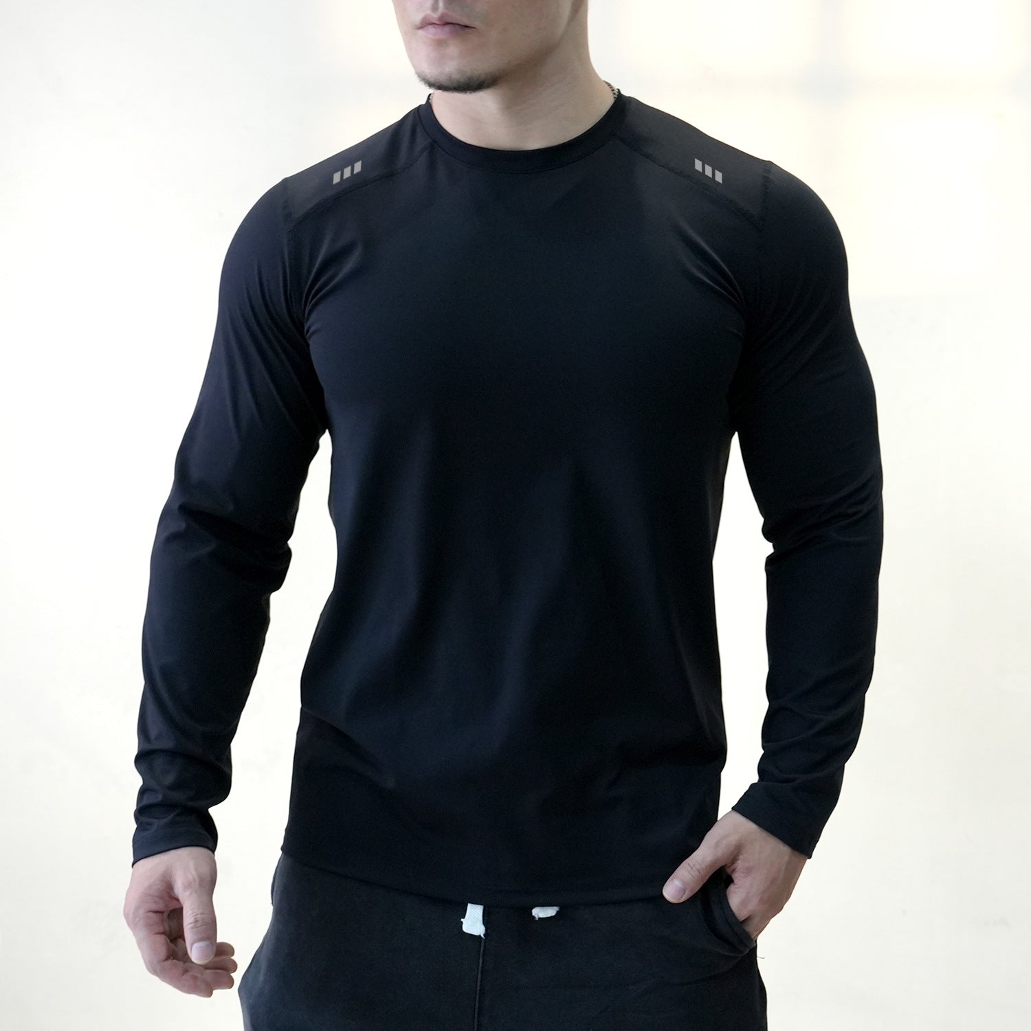 Men's Crew Neck Quick Dry Long Sleeve Workout T-Shirt | Reflective Moisture Wicking Athletic Top for Gym, Running & Fitness