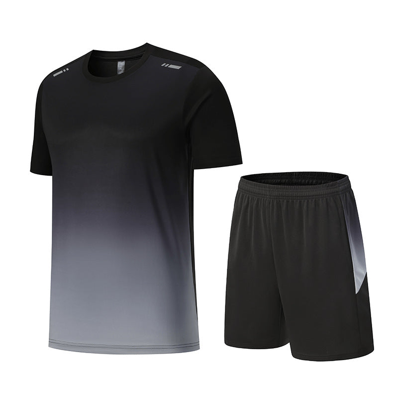 Men's Performance Activewear Set - Quick Dry Gradient Tee & Shorts for Running, Gym & Outdoor