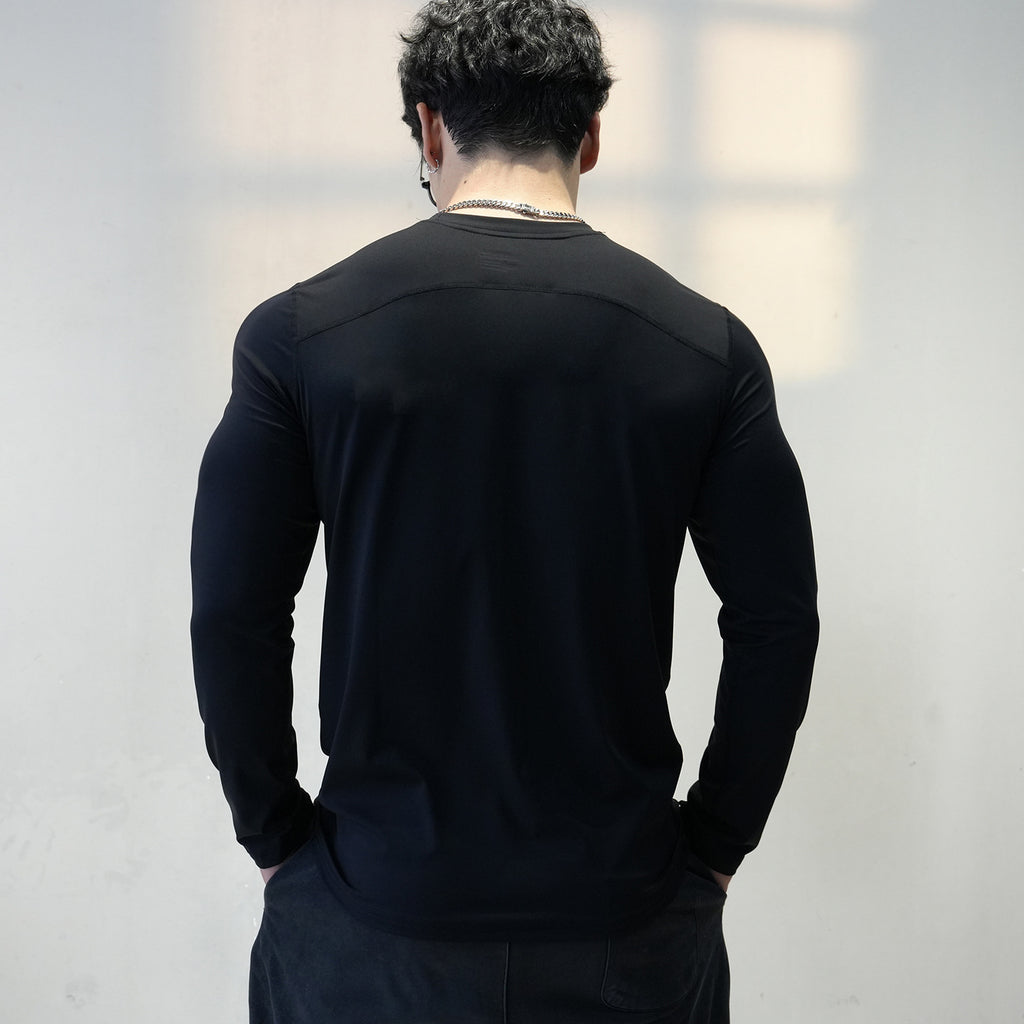 Men's Crew Neck Quick Dry Long Sleeve Workout T-Shirt | Reflective Moisture Wicking Athletic Top for Gym, Running & Fitness