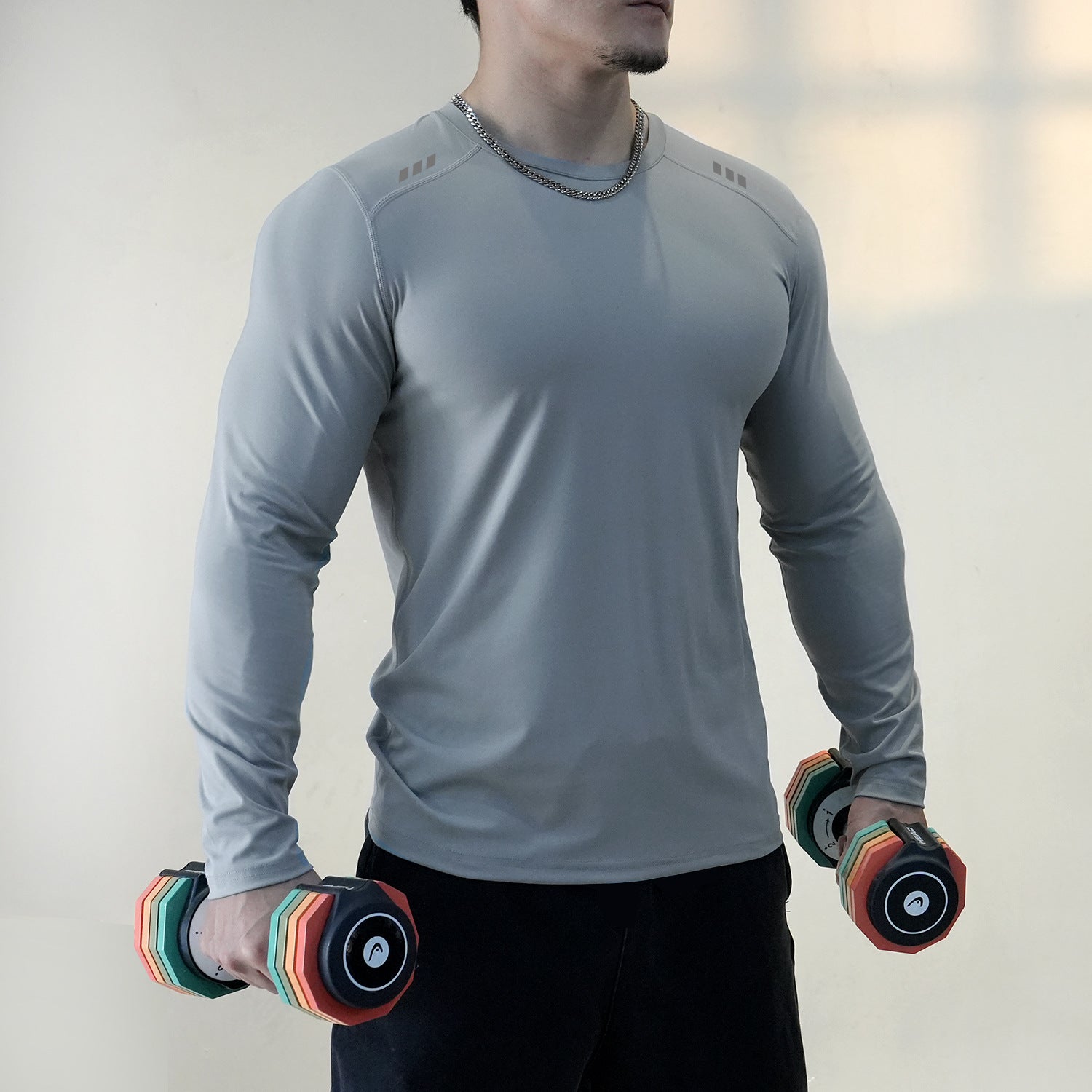 Men's Crew Neck Quick Dry Long Sleeve Workout T-Shirt | Reflective Moisture Wicking Athletic Top for Gym, Running & Fitness