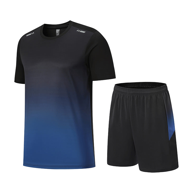 Men's Performance Activewear Set - Quick Dry Gradient Tee & Shorts for Running, Gym & Outdoor