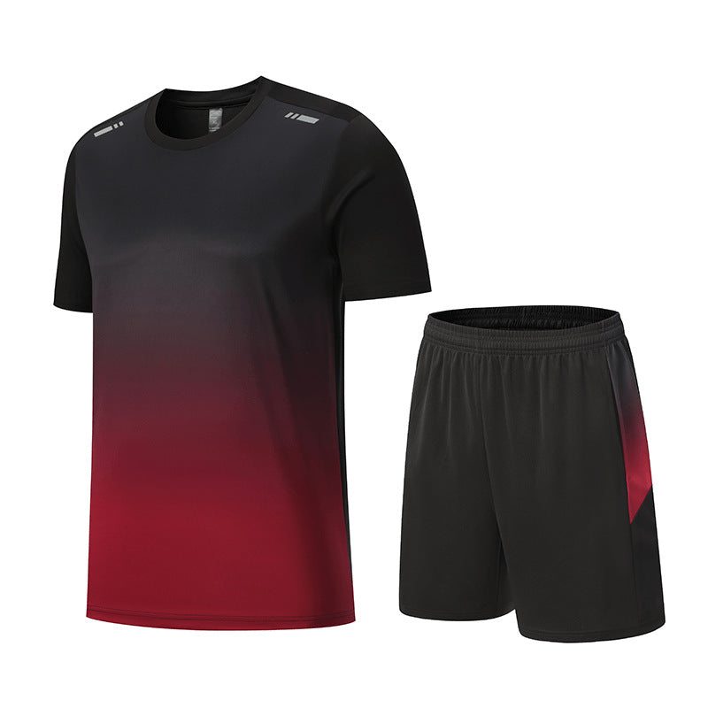 Men's Performance Activewear Set - Quick Dry Gradient Tee & Shorts for Running, Gym & Outdoor