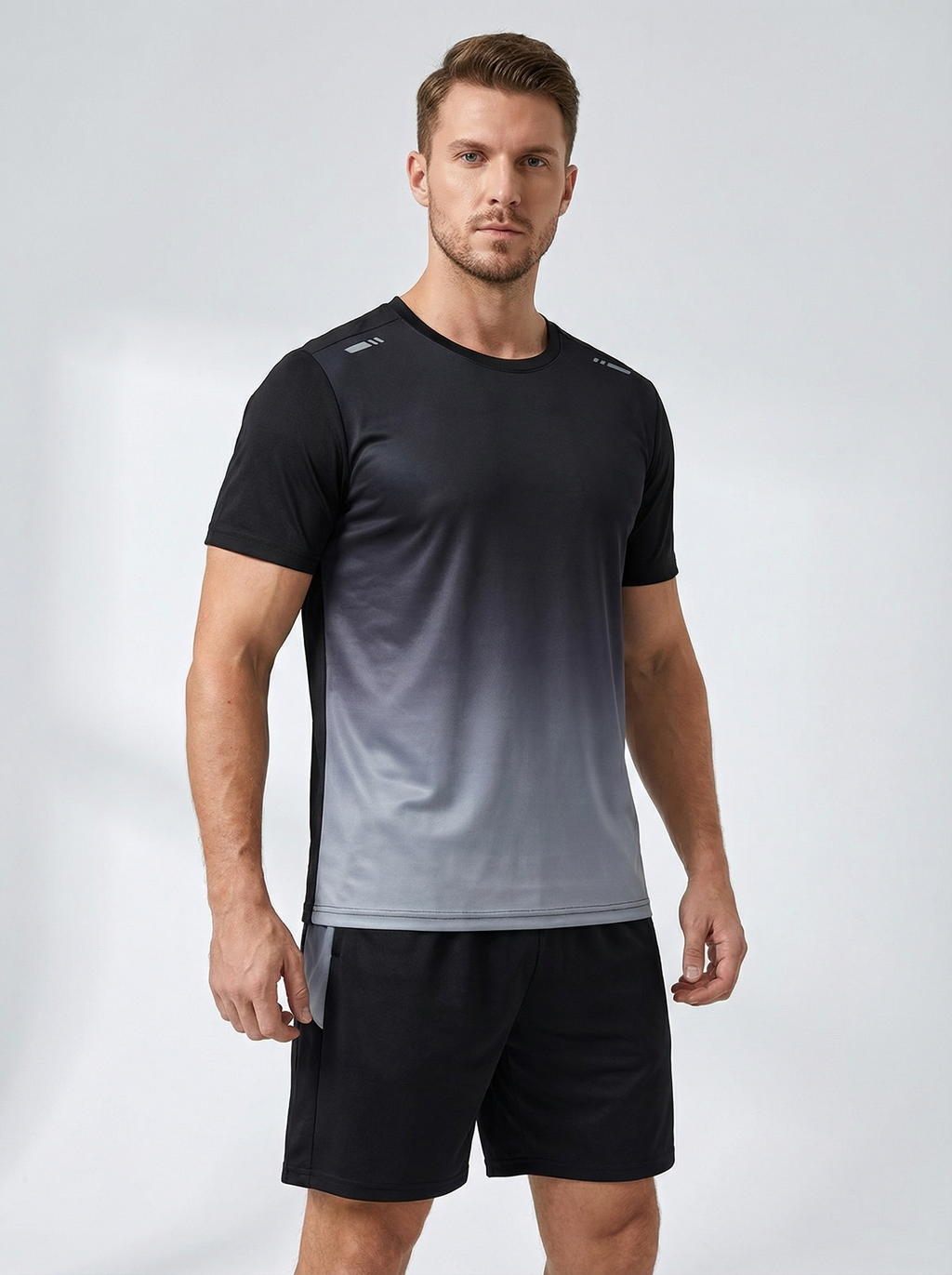 Men's Performance Activewear Set - Quick Dry Gradient Tee & Shorts for Running, Gym & Outdoor