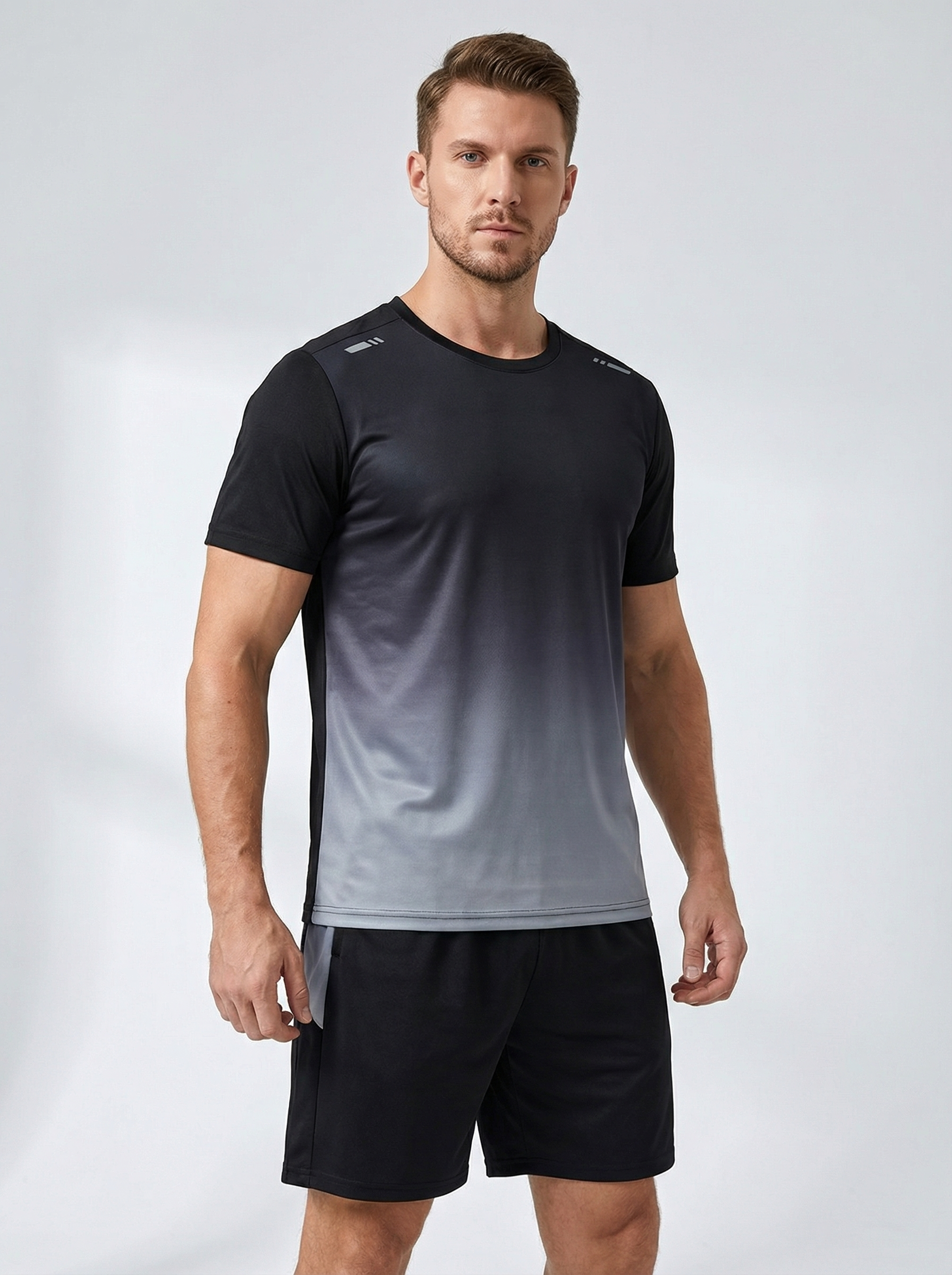 Men's Performance Activewear Set - Quick Dry Gradient Tee & Shorts for Running, Gym & Outdoor