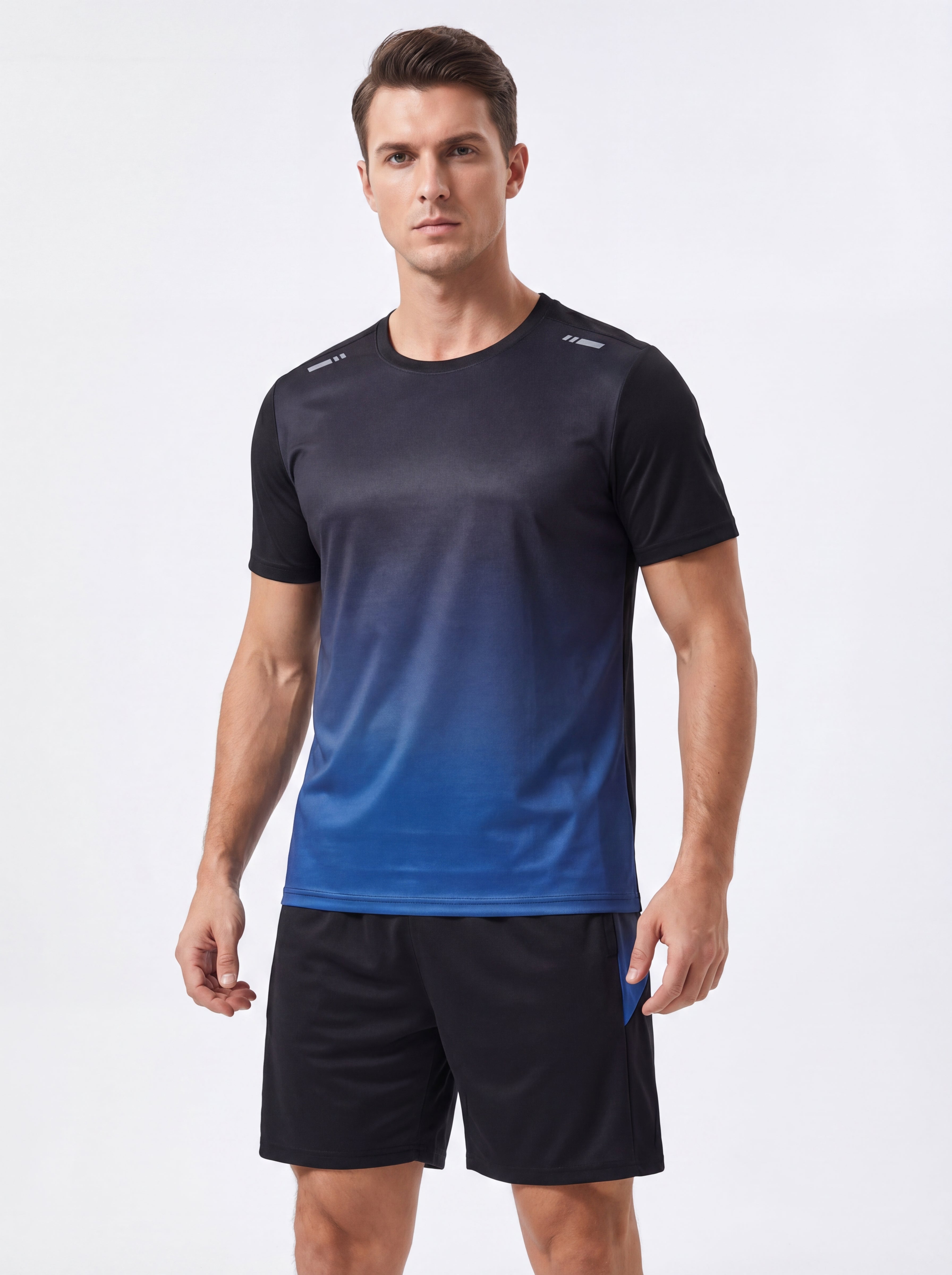 Men's Performance Activewear Set - Quick Dry Gradient Tee & Shorts for Running, Gym & Outdoor