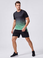 Men's Performance Activewear Set - Quick Dry Gradient Tee & Shorts for Running, Gym & Outdoor