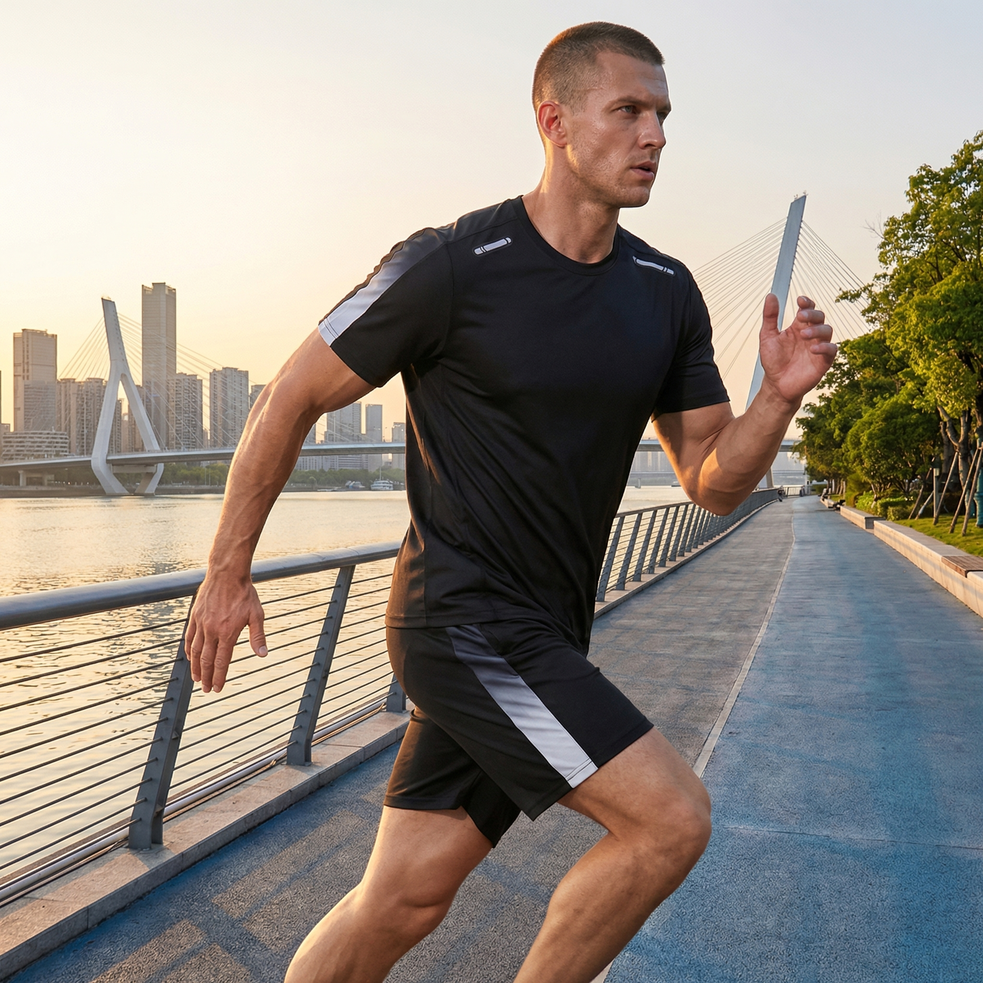 Men's Quick-Dry Running Set | Reflective Stripe Athletic Outfit | Gym & Jogging Sportswear Main image