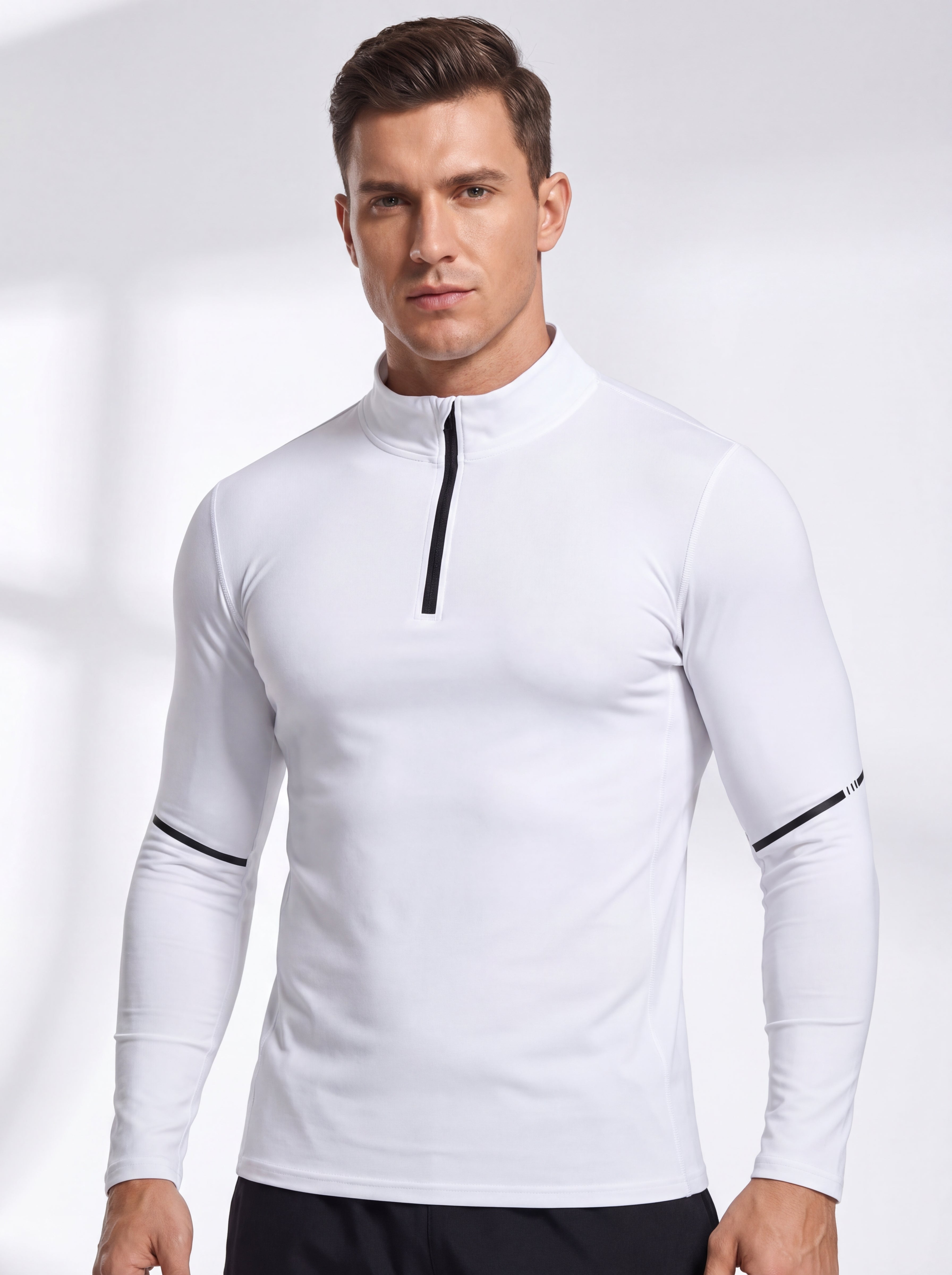 Men's 1/4 Zip Compression Long Sleeve Shirt | Quick Dry Moisture Wicking Athletic Top for Running, Gym, Cycling & Training Main image