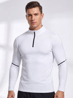 Men's 1/4 Zip Compression Long Sleeve Shirt | Quick Dry Moisture Wicking Athletic Top for Running, Gym, Cycling & Training