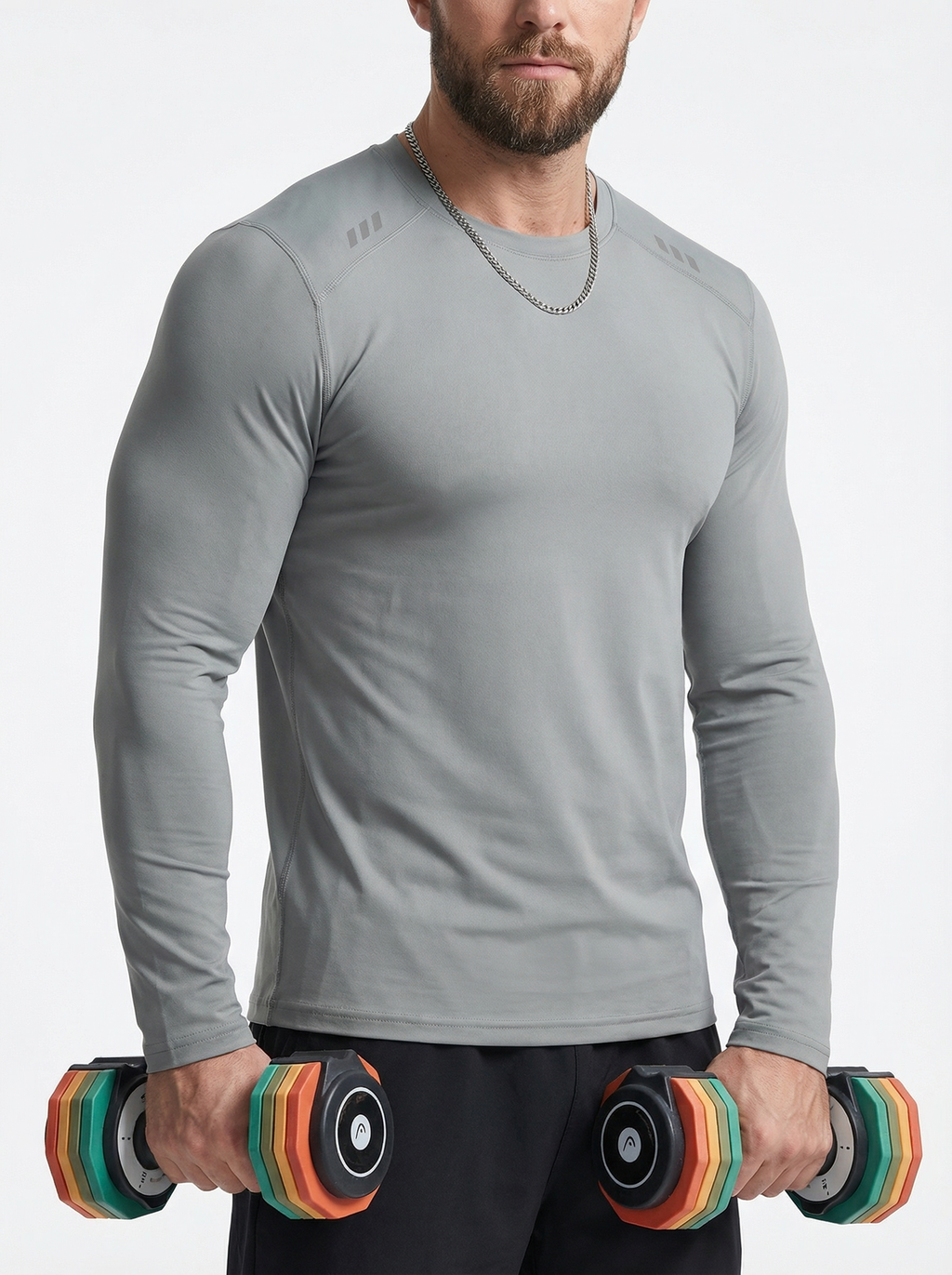Men's Crew Neck Quick Dry Long Sleeve Workout T-Shirt | Reflective Moisture Wicking Athletic Top for Gym, Running & Fitness