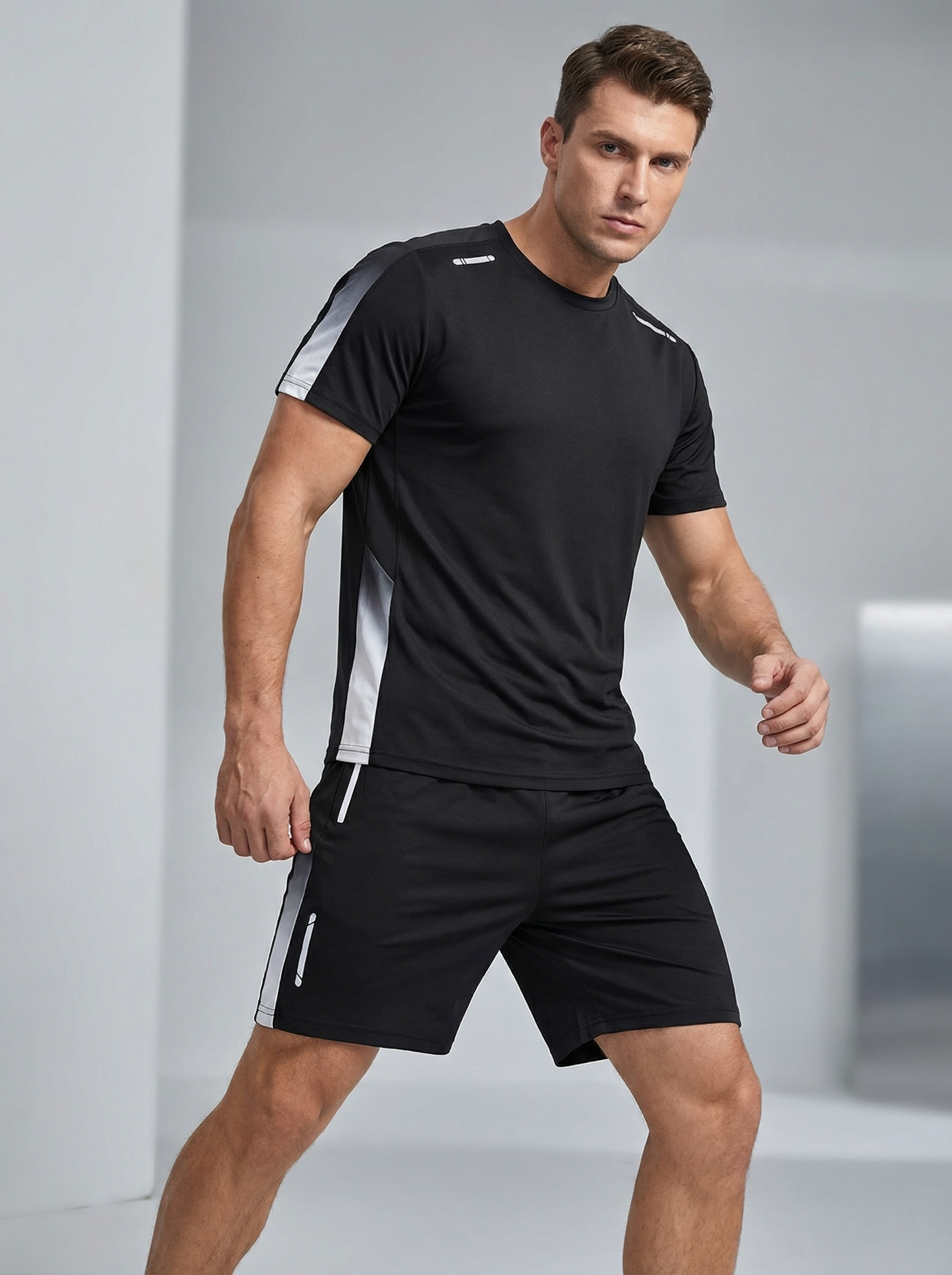Men's Quick-Dry Running Set | Reflective Stripe Athletic Outfit | Gym & Jogging Sportswear Secondary image