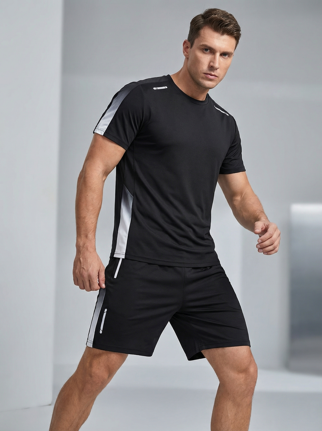 Men's Quick-Dry Running Set | Reflective Stripe Athletic Outfit | Gym & Jogging Sportswear